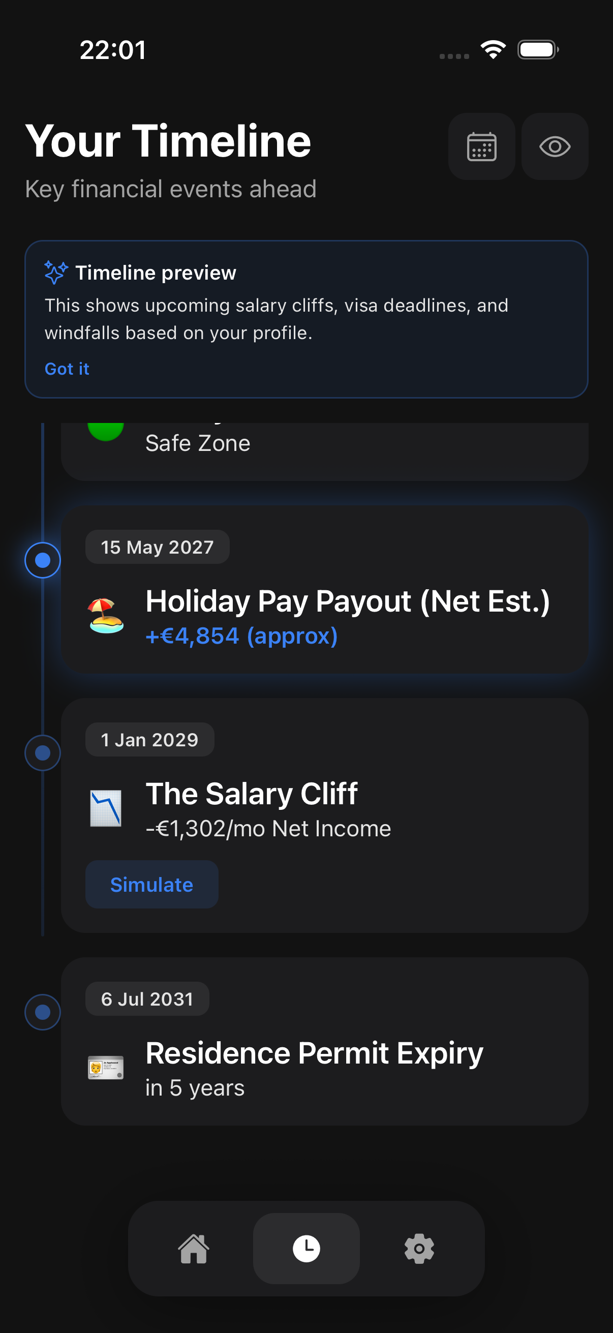 Illustrative Dutch Defend timeline with sample holiday pay, ruling, and permit dates
